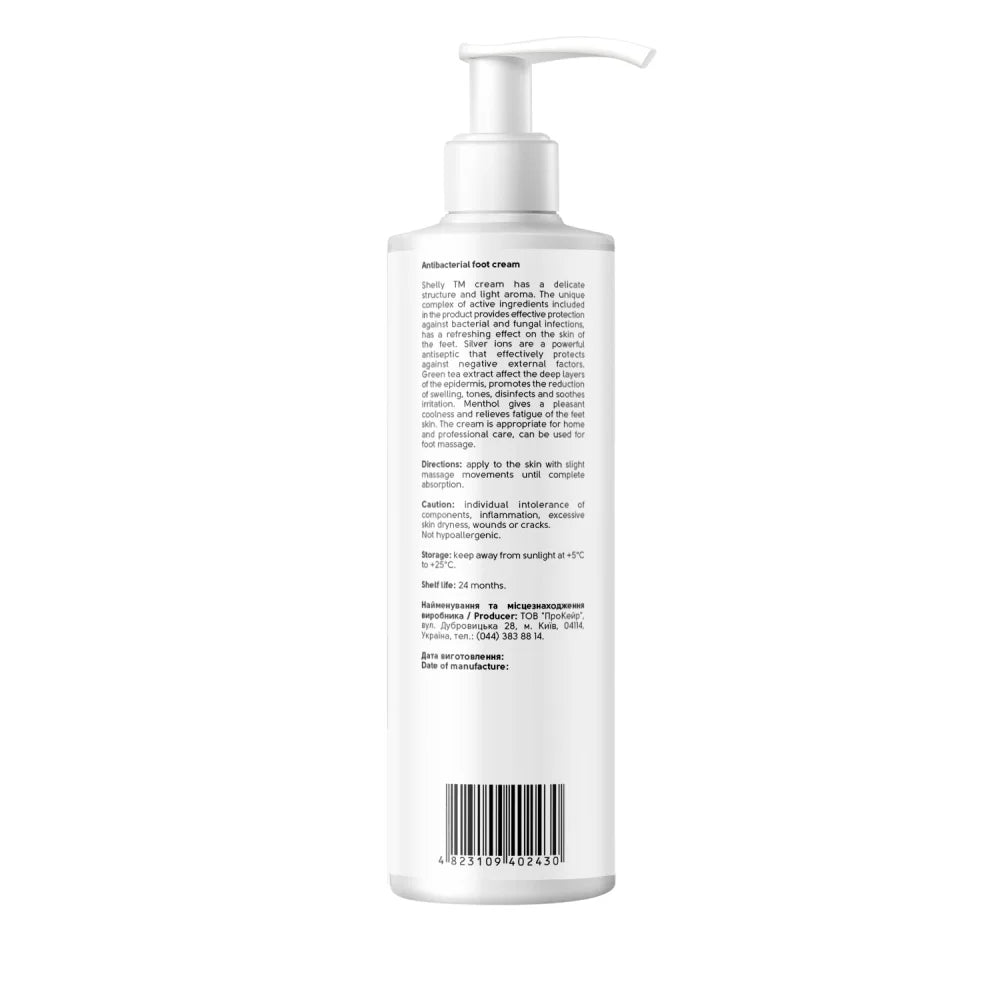 Shelly Antibacterial Foot Cream with Silver Ions, Green Tea Extract & Menthol 500 ml